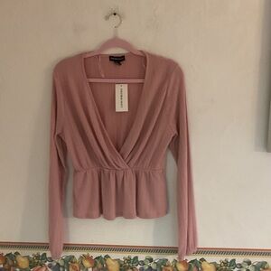 Streetwear Society Deep V Neck Long Sleeve Top, Size S/P, Soft Pink, NWT
